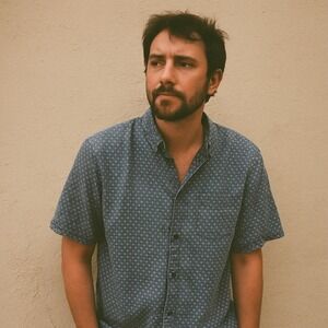 Allsaints Sunrise Button Up Shirt Men Large Blue Geometric Print Designer Cotton